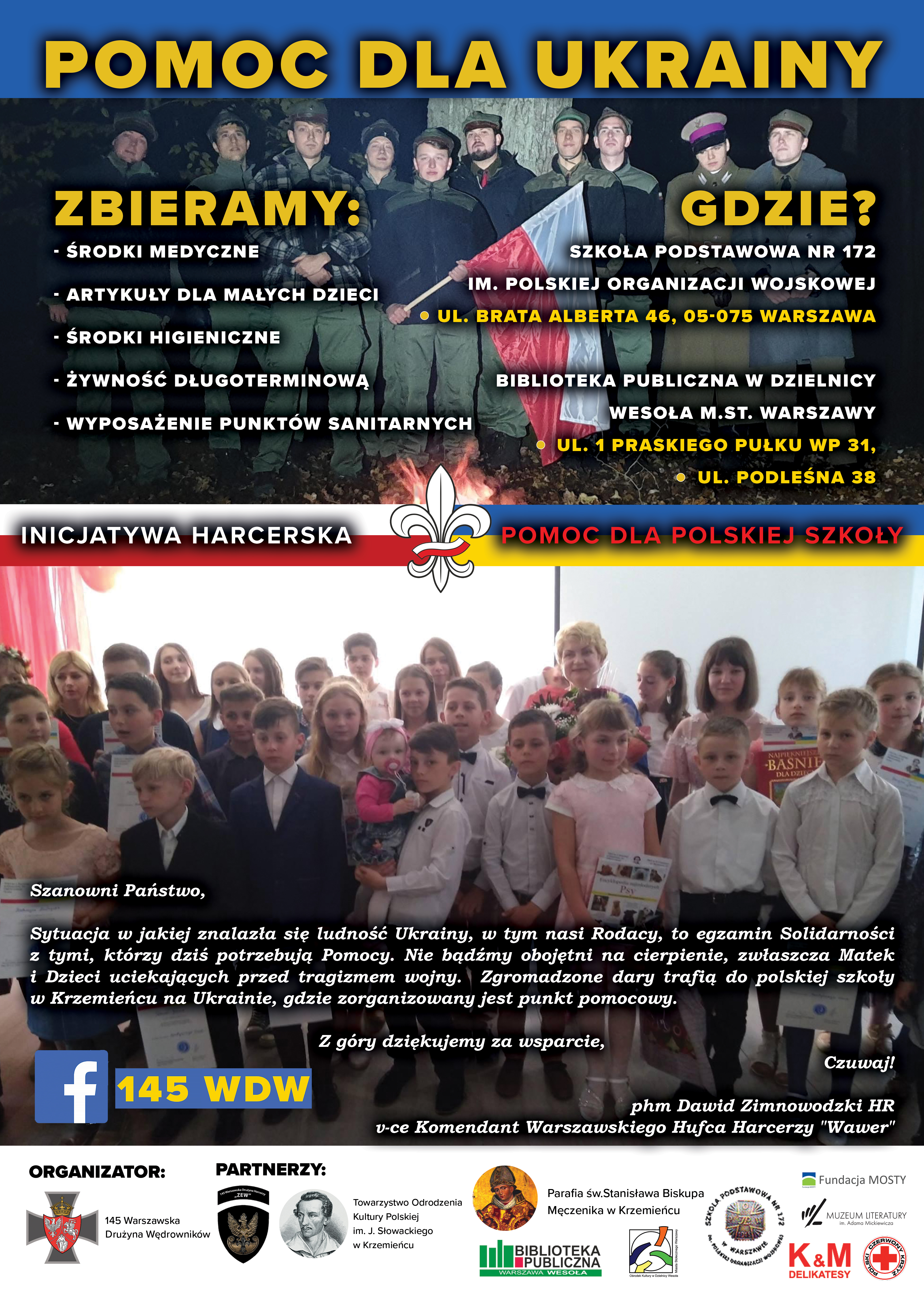 Zbiórka dla polskiej szkoły w Krzemieńcu, plakat.