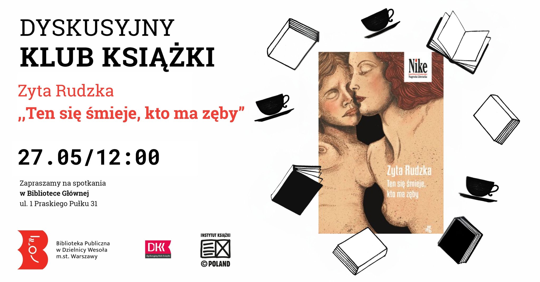 Plakat promujący spotkanie DKK, na plakacie książki.